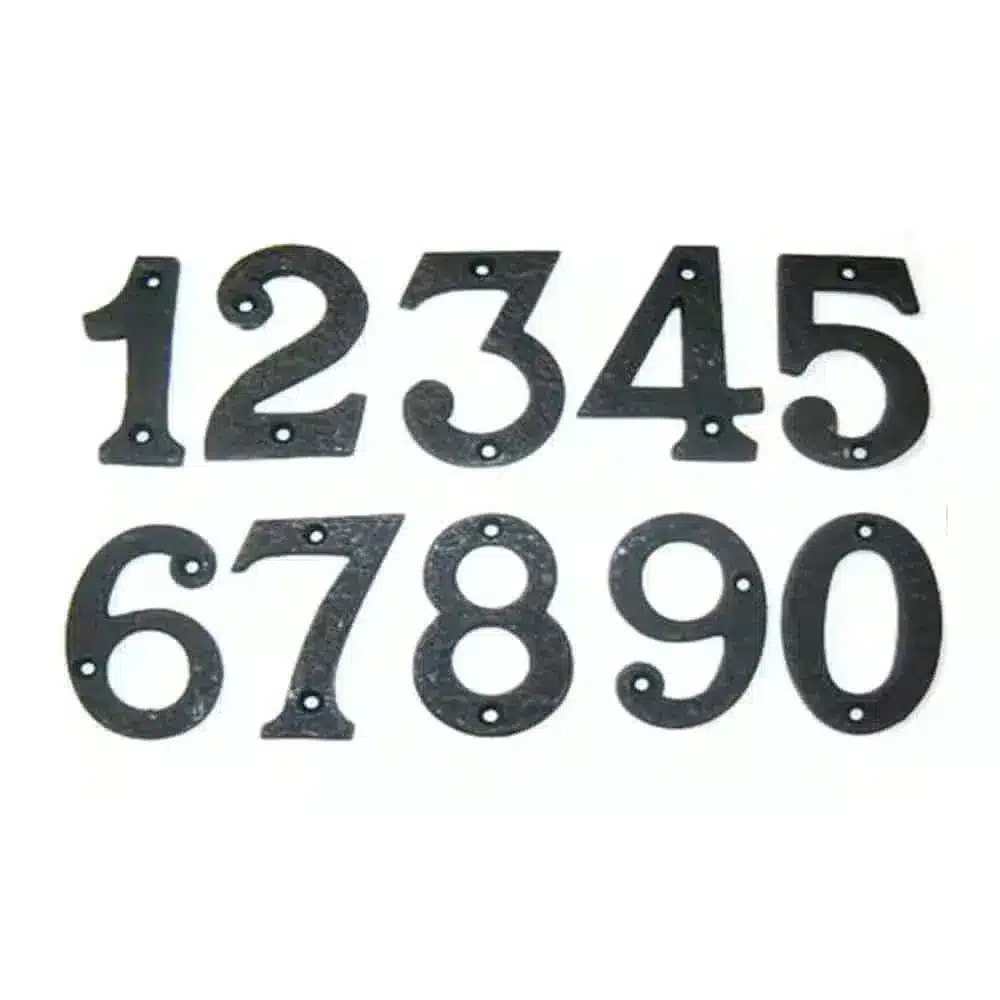 Cast iron numbers 3 inches high.