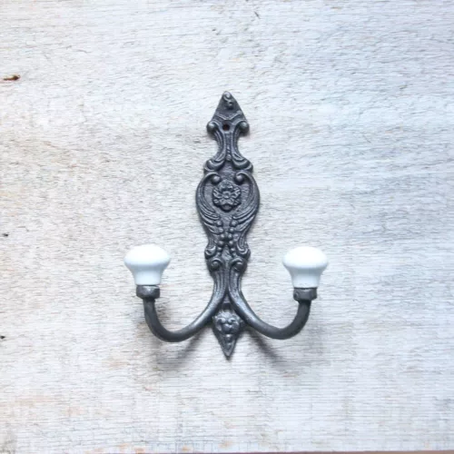 Vintage Double Hook with Porcelain Knobs